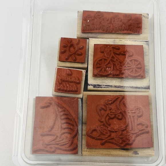 Stampin' Up! Simply Summer 6 Stamp Set 2000 Mounted Lemonade Sunny Bike Boat - Picture 2 of 3